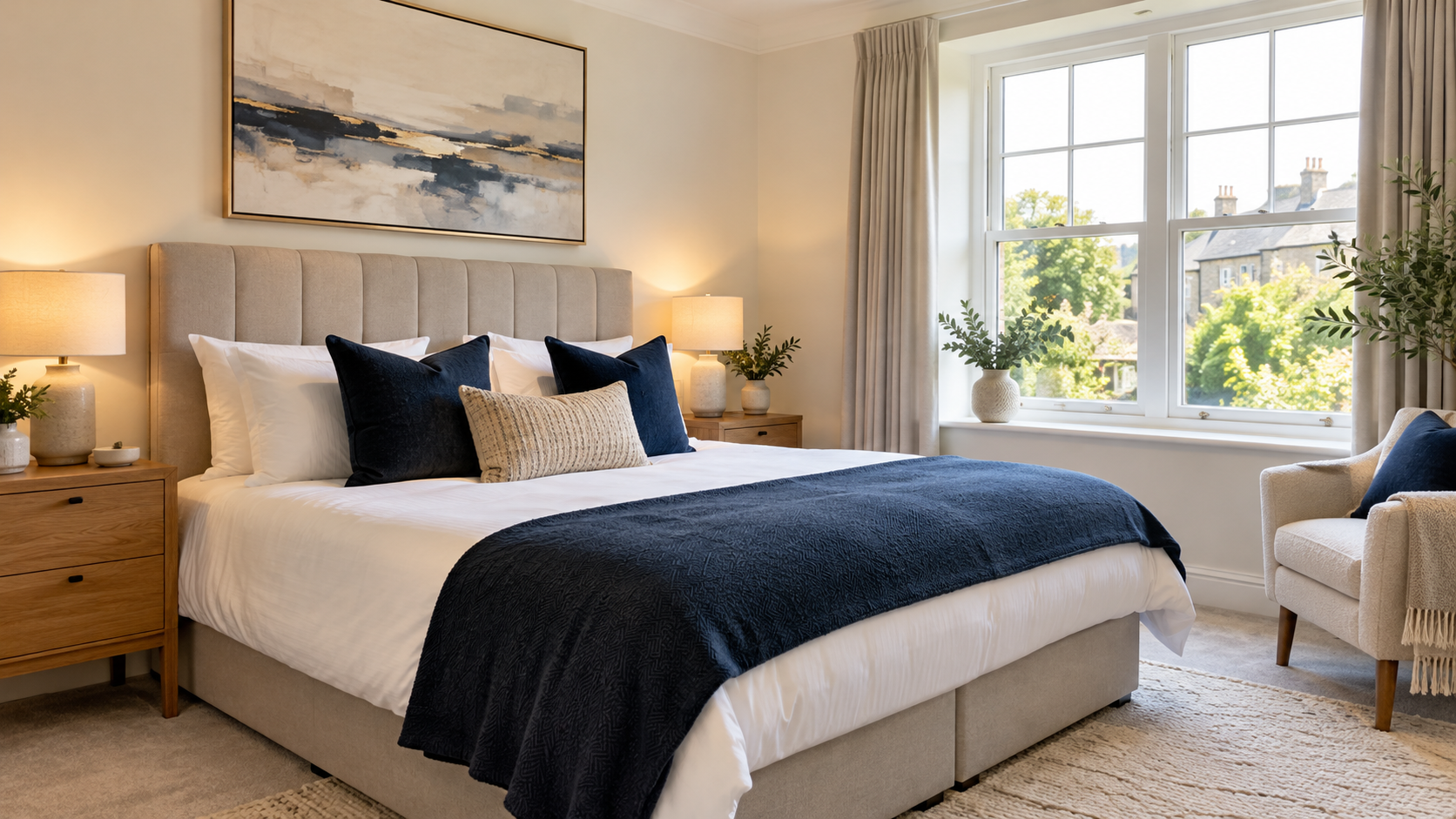 Illustrative comfortable furnished bedroom
